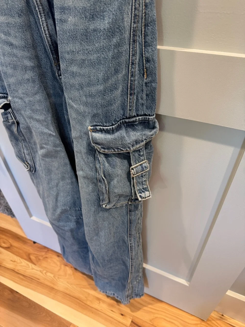 Zara Light Blue Denim Cargo Jumpsuit - Picture 3 of 8